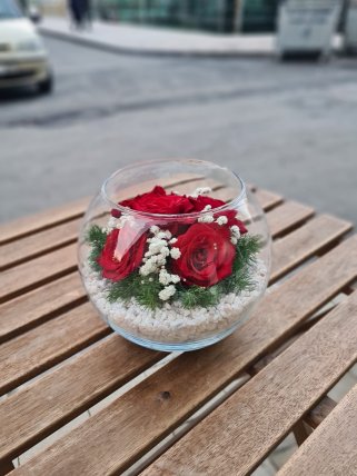 Cam Fanusta 5 Kırmızı Gül, Kütahya Melis Çiçek