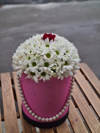 İncili Kutuda Papatya Gül - Kütahyada Çiçekçi