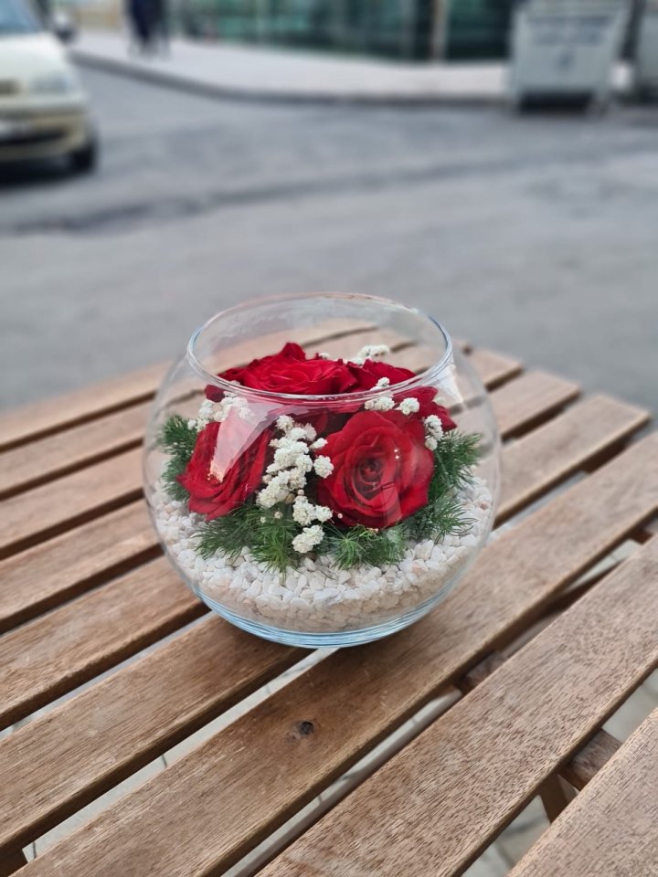 Cam Fanusta 5 Kırmızı Gül, Kütahya Melis Çiçek